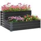 Outsunny 2 Tier Galvanised Raised Bed w/Open Bottom - Grey