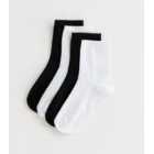 4 Pack Black and White Ribbed Ankle Socks