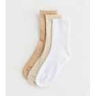3 Pack Off White and Stone Ribbed Tube Socks