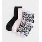 4 Pack Pink Zebra Print and Plain Socks