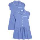 M&S Girls Cotton Gingham School Dresses 10-11 Years Mid Blue 2 per pack