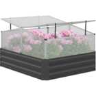 Outsuuny Dark Grey Galvanised Raised Garden Bed with Greenhouse and Cover