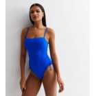 Blue Square Neck Ruched Swimsuit