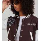 Pink Vanilla Dark Brown Contrast Sleeve Baseball Jacket