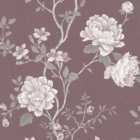 Galerie Vintage Roses Large Rose Trail Burgundy Grey Wallpaper