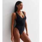 Black Textured Belted Swimsuit