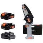 Daewoo U-Force 18V Cordless Handheld Mini Chainsaw with 2 x 2.0Ah Battery Charger 10cm