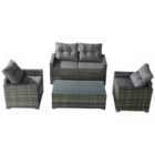 Home Treats Rattan 4 Seat Living Set w/ Sofa Table & Chairs