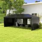 Outsunny 6 x 3m Black Party Tent with Windows and Side Panels