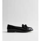 Black Patent Suedette Bow Loafers