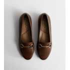 Brown Leather-Look Snaffle Trim Loafers