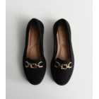 Wide Fit Black Suedette Chain Trim Loafers