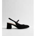 Black Suedette Slingback Block Heel Court Shoes