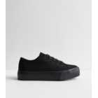 Black Canvas Double Sole Lace Up Trainers