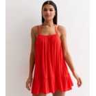 Red Textured Strappy Tiered Hem Mini Dress