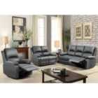 SleepOn Bonded Leather Reclining Sofa Set 3 Seater 2 Seater And Chair In Grey