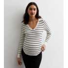 Maternity White Stripe Ribbed Long Sleeve Top