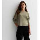 Girls Olive Cotton Long Sleeve Top