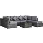 Outsunny Rattan Patio Corner Sofa Set w/ Cushions - Grey