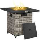 Outsunny Rattan Gas Fire Pit Table w/ Mesh Lid & Rain Cover