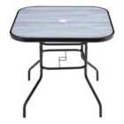 Black Square Garden Tempered Glass Wood Grain Coffee Table with Umbrella Hole 80cm