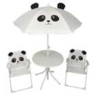 Kids Outdoor Patio Set Black & White Panda Design: Table, 2x Chairs, Parasol - Garden Furniture For Children