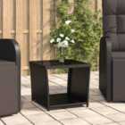 Berkfield Tea Table with Glass Top Black Poly Rattan&Tempered Glass
