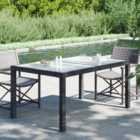 Berkfield Garden Table 150x90x75 cm Tempered Glass and Poly Rattan Black