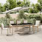Berkfield Garden Table with Glass Top Beige Poly Rattan&Tempered Glass
