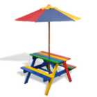 Berkfield Kids' Picnic Table with Benches and Parasol Multicolour Wood