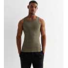 Khaki Ribbed Jersey Muscle Fit Vest