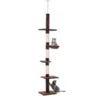 PawHut 5 Tier Brown and White Floor to Ceiling Cat Tree