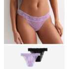 2 Pack Purple and Black Floral Lace Tanga Briefs