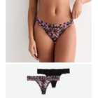 2 Pack Floral Print and Black Lace Tanga Thongs