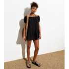 Black Broderie Anglaise Bardot Mini Dress