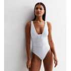 White Textured Belted Swimsuit
