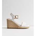 Wide Fit White Leather-Look Espadrille Wedge Heel Sandals