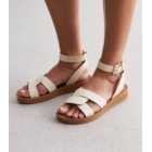 Wide Fit Off White Leather-Look 2 Part Footbed Sandals
