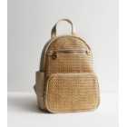 Stone Raffia Leather-Look Trim Backpack