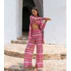 South Beach Pink Crochet Wide Leg Beach Trousers