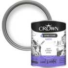 Crown One Coat Wood and Metal Pure Brilliant White Satin Paint 750ml