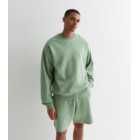 Light Green Relaxed Fit Drawstring Jersey Shorts