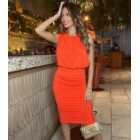 AX Paris Orange Ruched Midi Dress