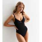 Black Textured Ring Underwired Swimsuit