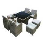 Hestia 9pc Rattan Garden Cube Furniture Set 8 Seater - Grey