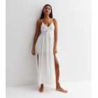 White Crochet Split Hem Beach Maxi Dress