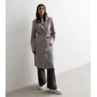 Pale Grey Suedette Belted Duster Coat