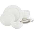 Waterside Professional Alumina White 12 Piece Porcelain Classic Rim Dinner Set
