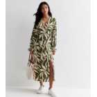Petite Green Leaf Print V Neck Midi Dress