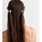 2 Pack Silver Diamanté Flower Mini Hair Claw Clips